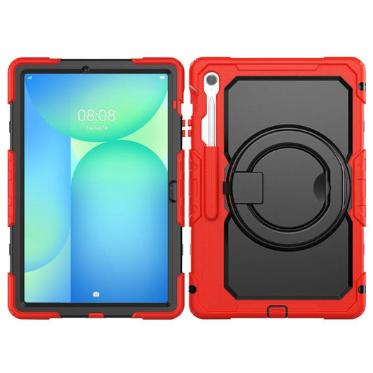 For Samsung Galaxy Tab S10 FE+ D Type Silicone Hybrid PC Tablet Case with Handle Holder(Red) by bashfashion