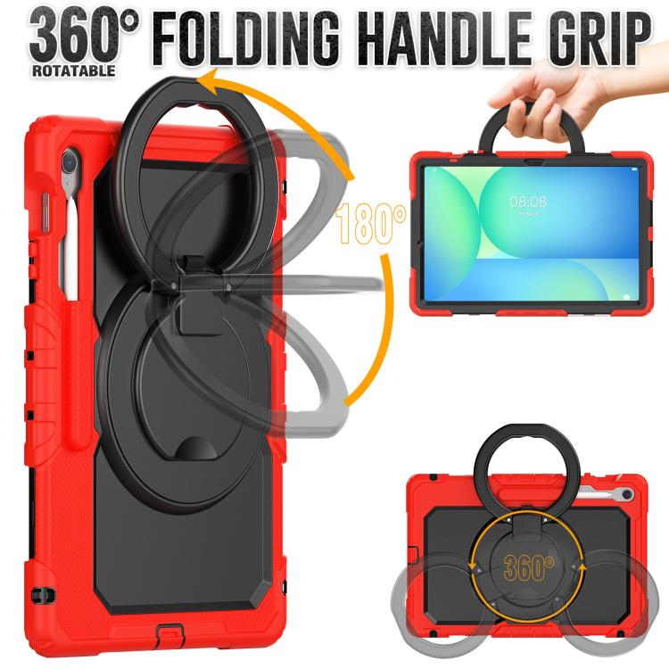 For Samsung Galaxy Tab S10 FE+ D Type Silicone Hybrid PC Tablet Case with Handle Holder(Red) by bashfashion