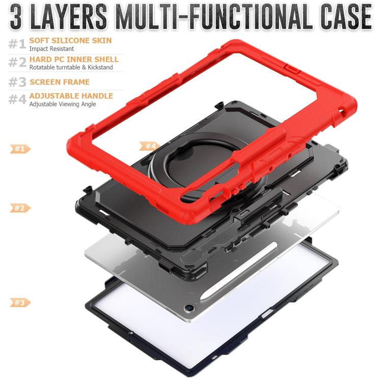 For Samsung Galaxy Tab S10 FE+ D Type Silicone Hybrid PC Tablet Case with Handle Holder(Red) by bashfashion