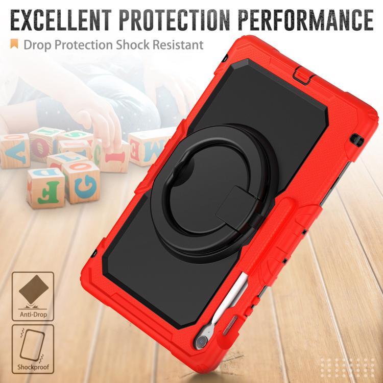 For Samsung Galaxy Tab S10 FE+ D Type Silicone Hybrid PC Tablet Case with Handle Holder(Red) by bashfashion