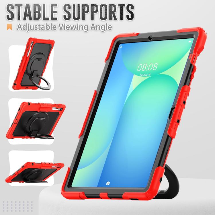 For Samsung Galaxy Tab S10 FE+ D Type Silicone Hybrid PC Tablet Case with Handle Holder(Red) by bashfashion