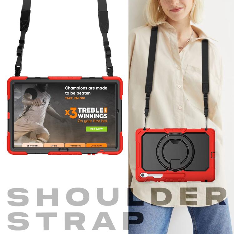 For Samsung Galaxy Tab S10 FE+ D Type Silicone Hybrid PC Tablet Case with Handle Holder(Red) by bashfashion