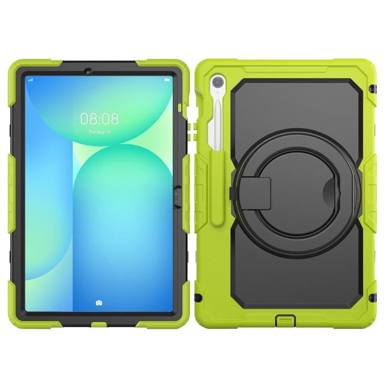 For Samsung Galaxy Tab S10 FE+ D Type Silicone Hybrid PC Tablet Case with Handle Holder(Yellow Green) by bashfashion