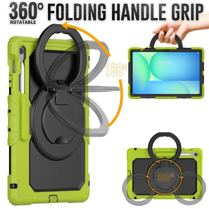 For Samsung Galaxy Tab S10 FE+ D Type Silicone Hybrid PC Tablet Case with Handle Holder(Yellow Green) by bashfashion