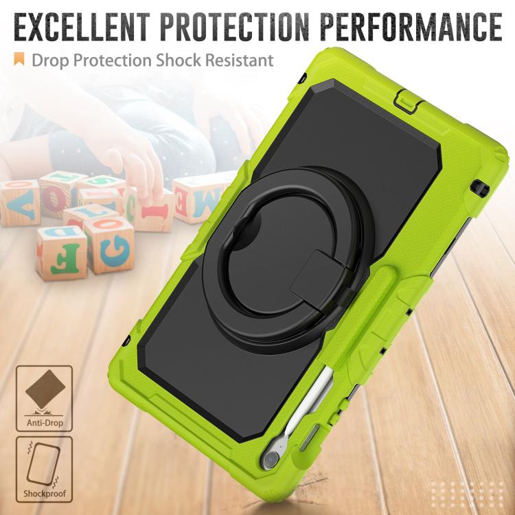 For Samsung Galaxy Tab S10 FE+ D Type Silicone Hybrid PC Tablet Case with Handle Holder(Yellow Green) by bashfashion