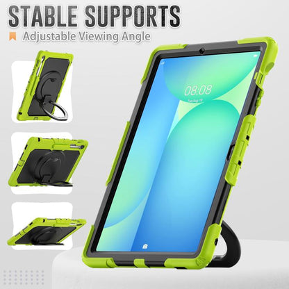 For Samsung Galaxy Tab S10 FE+ D Type Silicone Hybrid PC Tablet Case with Handle Holder(Yellow Green) by bashfashion