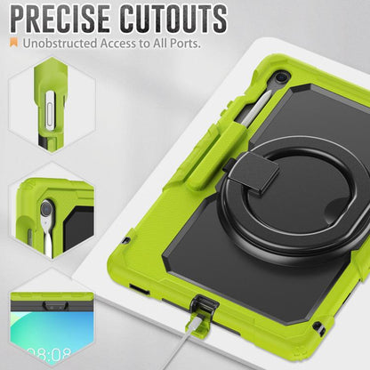 For Samsung Galaxy Tab S10 FE+ D Type Silicone Hybrid PC Tablet Case with Handle Holder(Yellow Green) by bashfashion