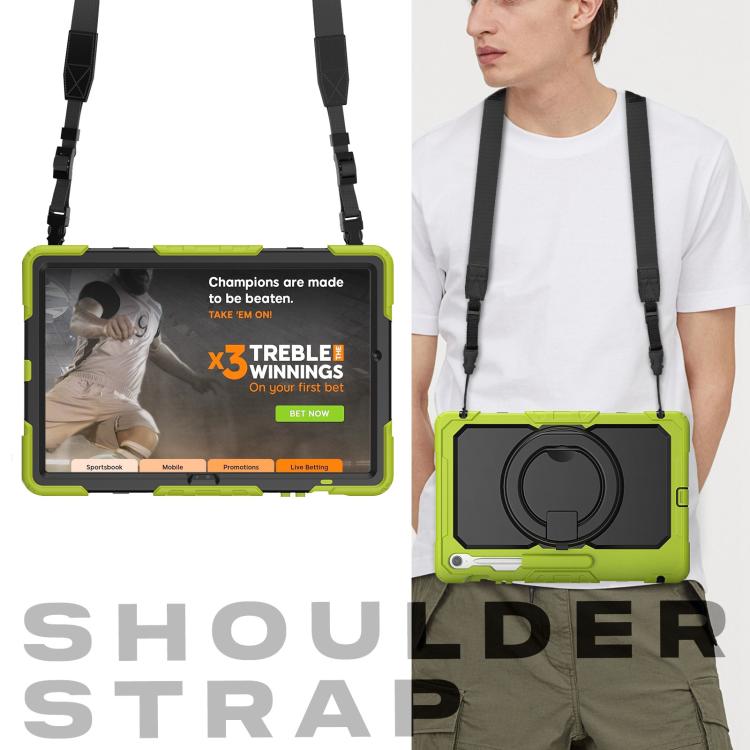 For Samsung Galaxy Tab S10 FE+ D Type Silicone Hybrid PC Tablet Case with Handle Holder(Yellow Green) by bashfashion