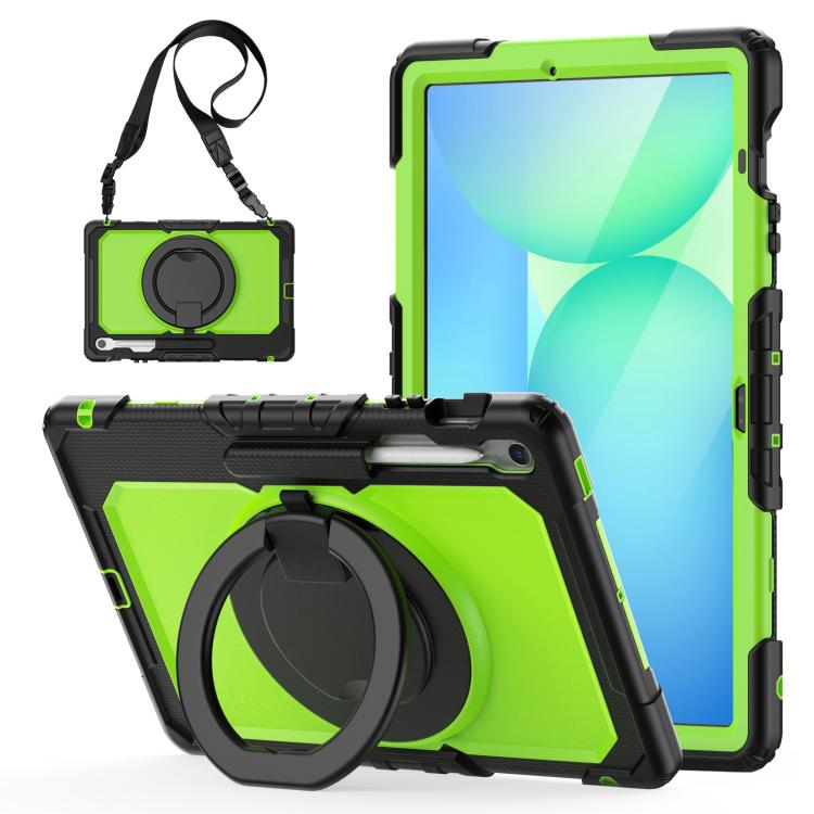 For Samsung Galaxy Tab S10 FE+ D Type Silicone Hybrid PC Tablet Case with Handle Holder(Yellow Green PC) by bashfashion