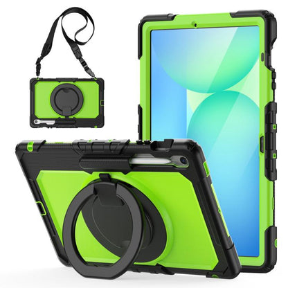 For Samsung Galaxy Tab S10 FE+ D Type Silicone Hybrid PC Tablet Case with Handle Holder(Yellow Green PC) by bashfashion