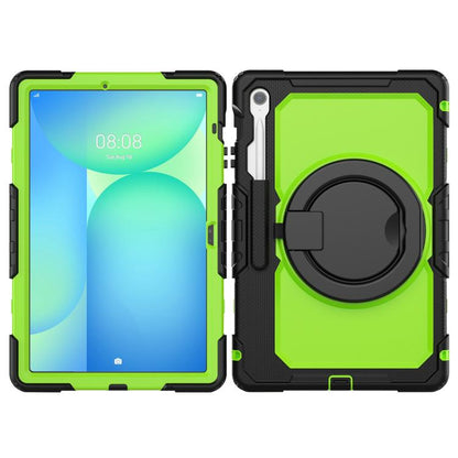 For Samsung Galaxy Tab S10 FE+ D Type Silicone Hybrid PC Tablet Case with Handle Holder(Yellow Green PC) by bashfashion