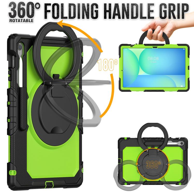 For Samsung Galaxy Tab S10 FE+ D Type Silicone Hybrid PC Tablet Case with Handle Holder(Yellow Green PC) by bashfashion