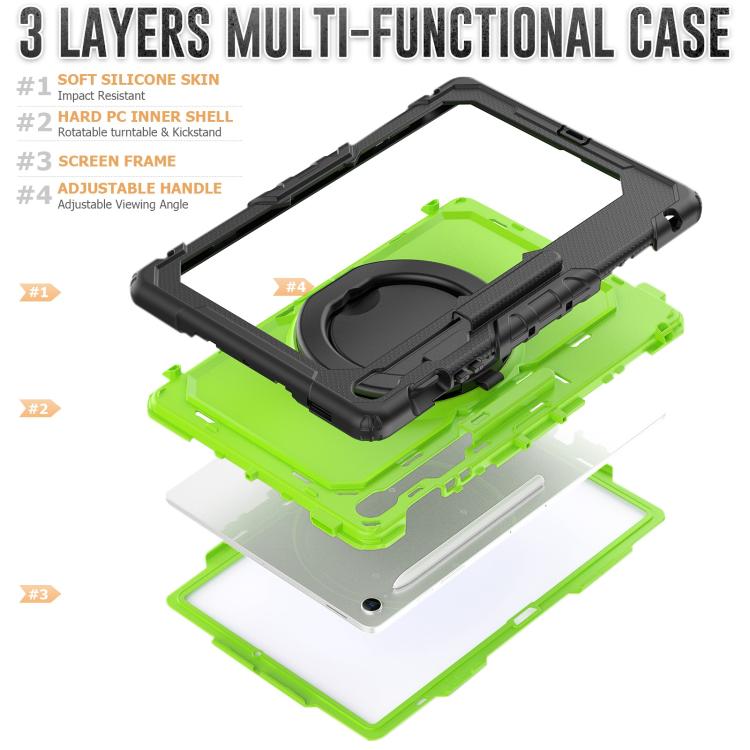 For Samsung Galaxy Tab S10 FE+ D Type Silicone Hybrid PC Tablet Case with Handle Holder(Yellow Green PC) by bashfashion