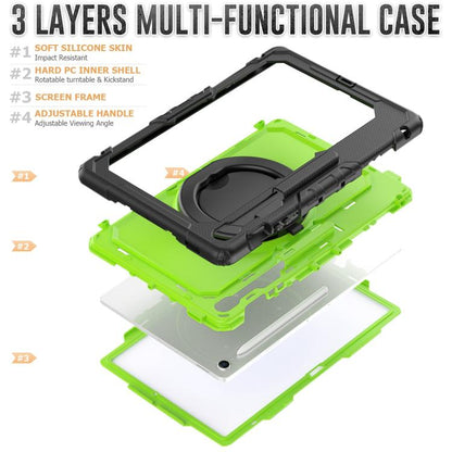 For Samsung Galaxy Tab S10 FE+ D Type Silicone Hybrid PC Tablet Case with Handle Holder(Yellow Green PC) by bashfashion