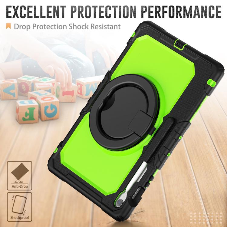 For Samsung Galaxy Tab S10 FE+ D Type Silicone Hybrid PC Tablet Case with Handle Holder(Yellow Green PC) by bashfashion