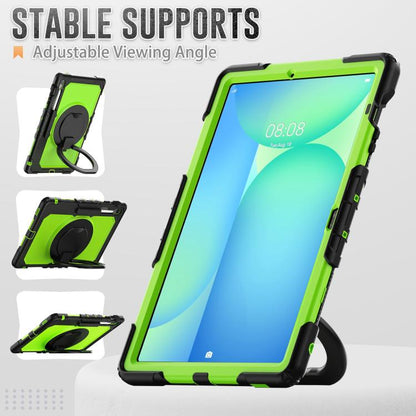 For Samsung Galaxy Tab S10 FE+ D Type Silicone Hybrid PC Tablet Case with Handle Holder(Yellow Green PC) by bashfashion