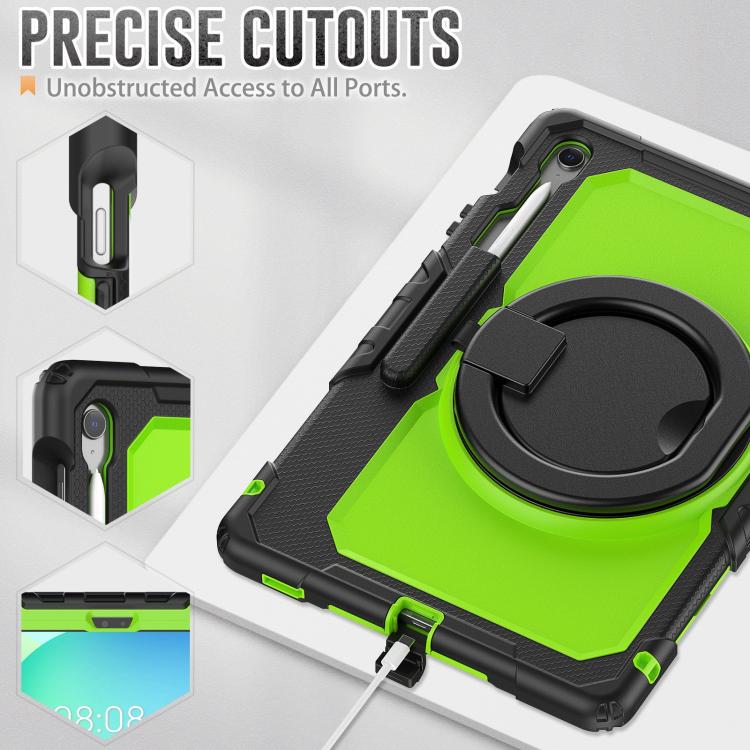 For Samsung Galaxy Tab S10 FE+ D Type Silicone Hybrid PC Tablet Case with Handle Holder(Yellow Green PC) by bashfashion