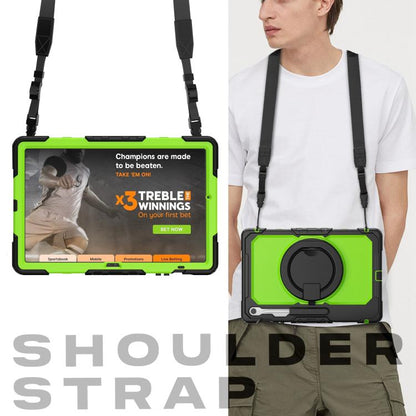 For Samsung Galaxy Tab S10 FE+ D Type Silicone Hybrid PC Tablet Case with Handle Holder(Yellow Green PC) by bashfashion