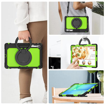 For Samsung Galaxy Tab S10 FE+ D Type Silicone Hybrid PC Tablet Case with Handle Holder(Yellow Green PC) by bashfashion