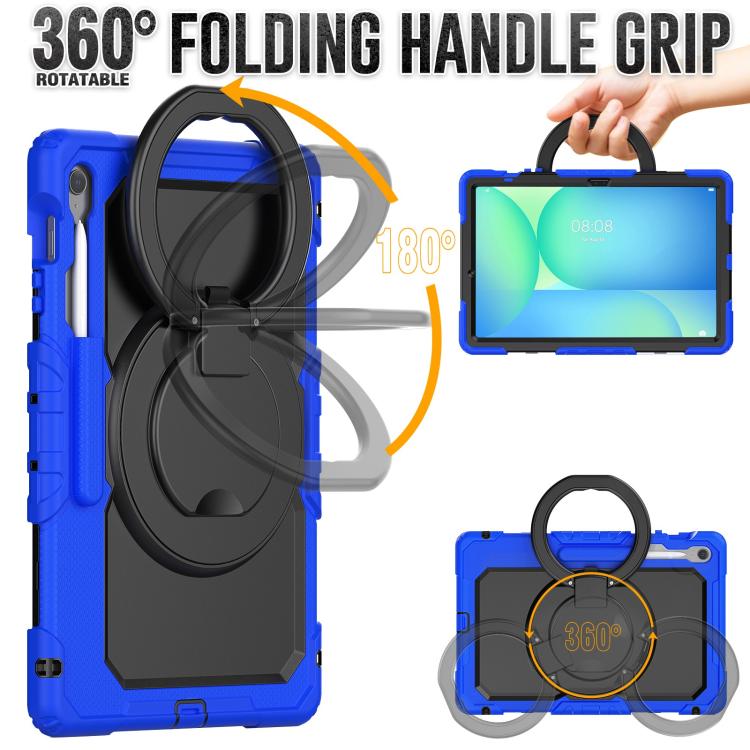 For Samsung Galaxy Tab S10 FE+ D Type Silicone Hybrid PC Tablet Case with Handle Holder(Blue) by bashfashion