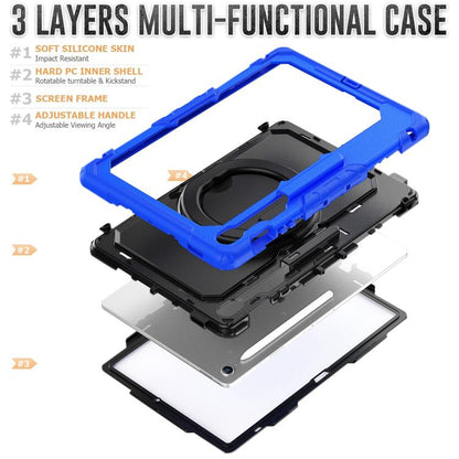 For Samsung Galaxy Tab S10 FE+ D Type Silicone Hybrid PC Tablet Case with Handle Holder(Blue) by bashfashion