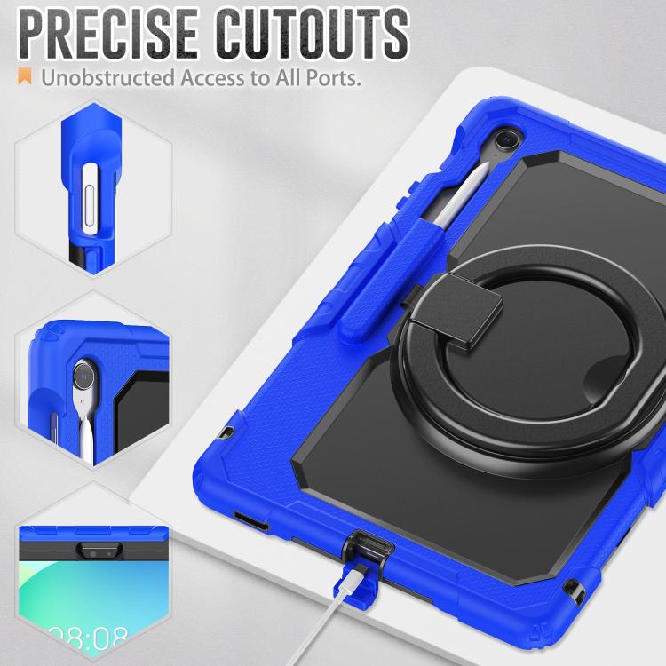 For Samsung Galaxy Tab S10 FE+ D Type Silicone Hybrid PC Tablet Case with Handle Holder(Blue) by bashfashion