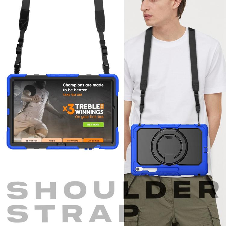 For Samsung Galaxy Tab S10 FE+ D Type Silicone Hybrid PC Tablet Case with Handle Holder(Blue) by bashfashion