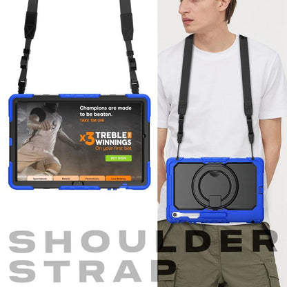 For Samsung Galaxy Tab S10 FE+ D Type Silicone Hybrid PC Tablet Case with Handle Holder(Blue) by bashfashion