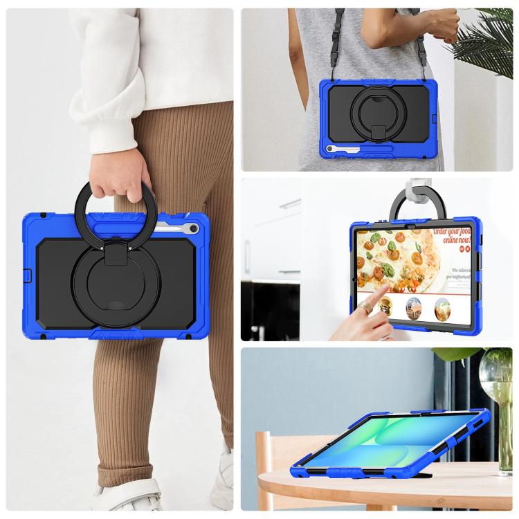 For Samsung Galaxy Tab S10 FE+ D Type Silicone Hybrid PC Tablet Case with Handle Holder(Blue) by bashfashion