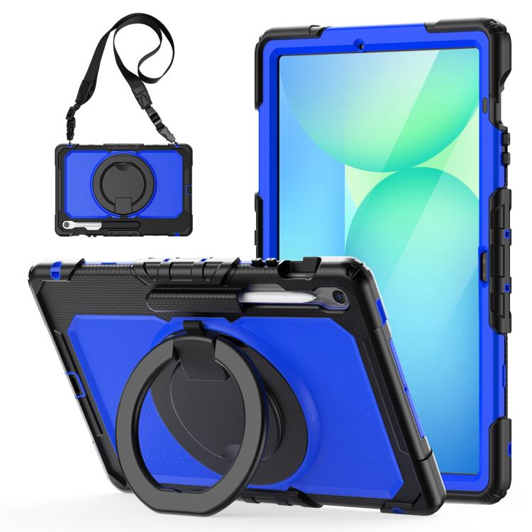 For Samsung Galaxy Tab S10 FE+ D Type Silicone Hybrid PC Tablet Case with Handle Holder(Blue PC) by bashfashion