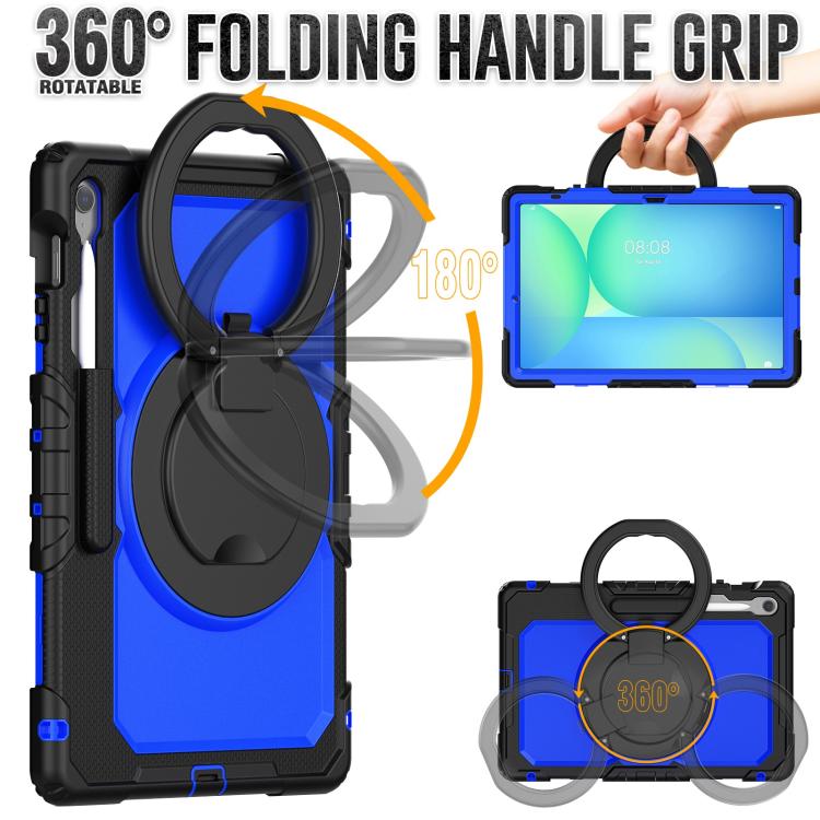 For Samsung Galaxy Tab S10 FE+ D Type Silicone Hybrid PC Tablet Case with Handle Holder(Blue PC) by bashfashion