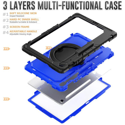 For Samsung Galaxy Tab S10 FE+ D Type Silicone Hybrid PC Tablet Case with Handle Holder(Blue PC) by bashfashion