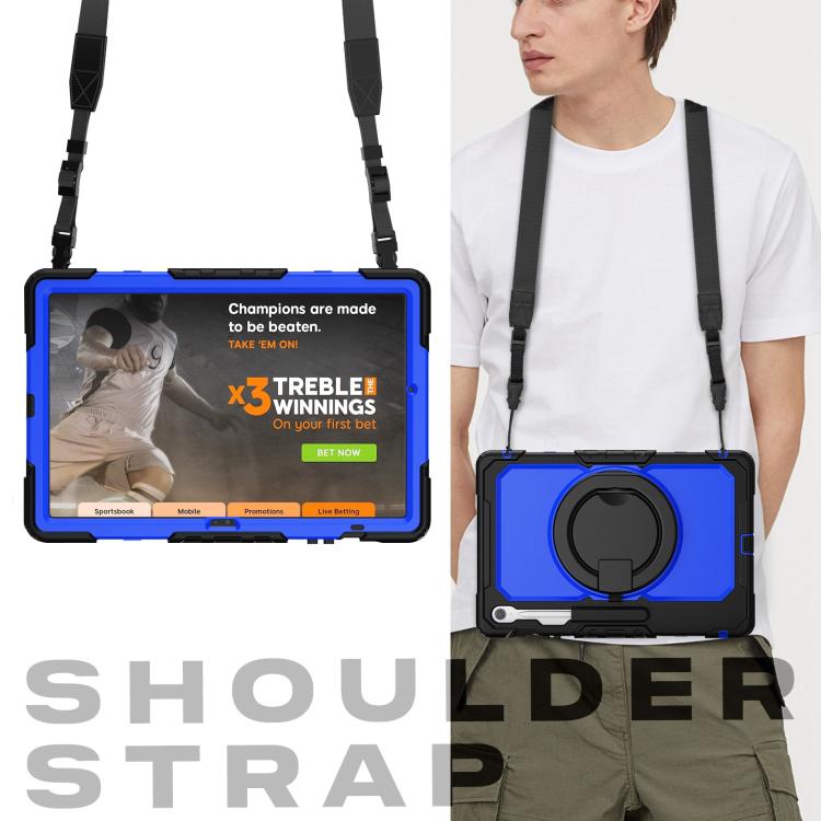 For Samsung Galaxy Tab S10 FE+ D Type Silicone Hybrid PC Tablet Case with Handle Holder(Blue PC) by bashfashion