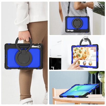 For Samsung Galaxy Tab S10 FE+ D Type Silicone Hybrid PC Tablet Case with Handle Holder(Blue PC) by bashfashion