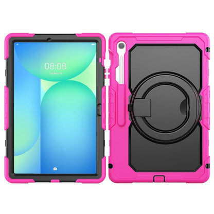 For Samsung Galaxy Tab S10 FE+ D Type Silicone Hybrid PC Tablet Case with Handle Holder(Rose Red) by bashfashion