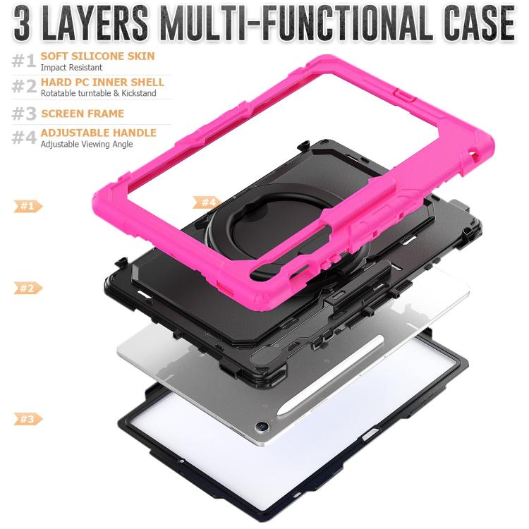 For Samsung Galaxy Tab S10 FE+ D Type Silicone Hybrid PC Tablet Case with Handle Holder(Rose Red) by bashfashion