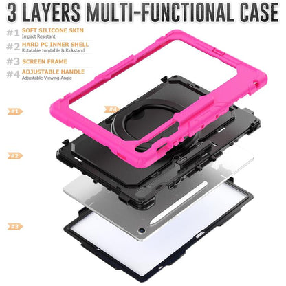 For Samsung Galaxy Tab S10 FE+ D Type Silicone Hybrid PC Tablet Case with Handle Holder(Rose Red) by bashfashion