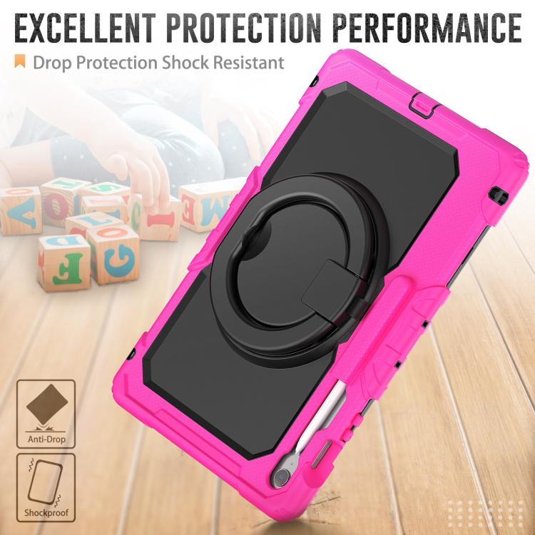 For Samsung Galaxy Tab S10 FE+ D Type Silicone Hybrid PC Tablet Case with Handle Holder(Rose Red) by bashfashion