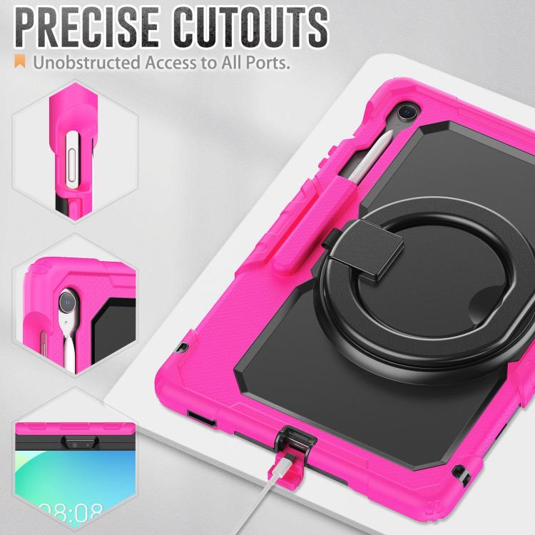 For Samsung Galaxy Tab S10 FE+ D Type Silicone Hybrid PC Tablet Case with Handle Holder(Rose Red) by bashfashion