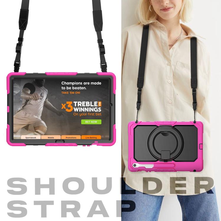 For Samsung Galaxy Tab S10 FE+ D Type Silicone Hybrid PC Tablet Case with Handle Holder(Rose Red) by bashfashion