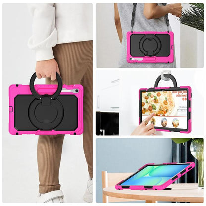 For Samsung Galaxy Tab S10 FE+ D Type Silicone Hybrid PC Tablet Case with Handle Holder(Rose Red) by bashfashion