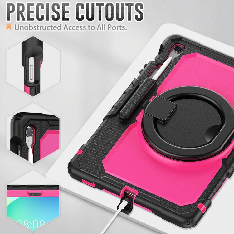 For Samsung Galaxy Tab S10 FE+ D Type Silicone Hybrid PC Tablet Case with Handle Holder(Rose Red PC) by bashfashion