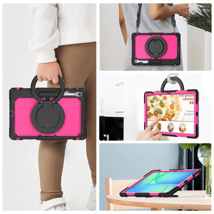 For Samsung Galaxy Tab S10 FE+ D Type Silicone Hybrid PC Tablet Case with Handle Holder(Rose Red PC) by bashfashion