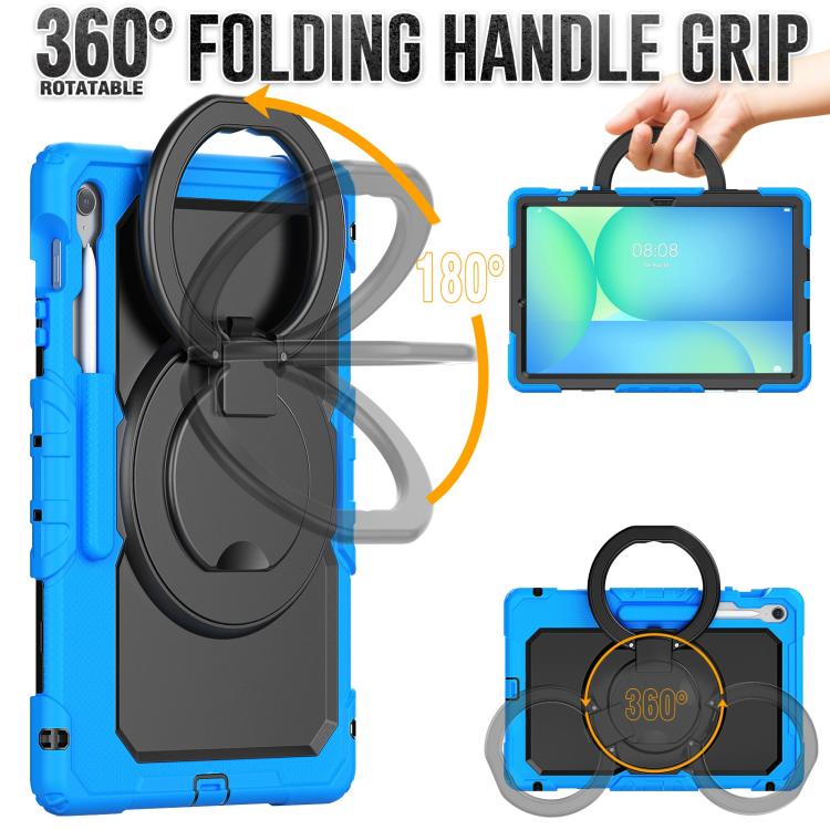 For Samsung Galaxy Tab S10 FE+ D Type Silicone Hybrid PC Tablet Case with Handle Holder(Light Blue) by bashfashion