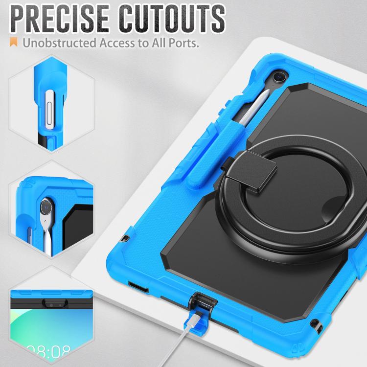 For Samsung Galaxy Tab S10 FE+ D Type Silicone Hybrid PC Tablet Case with Handle Holder(Light Blue) by bashfashion