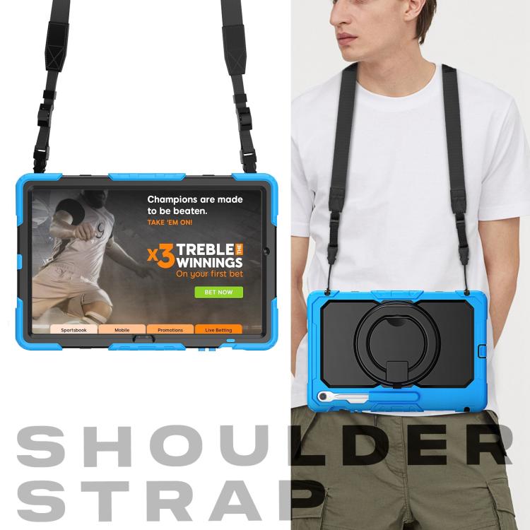 For Samsung Galaxy Tab S10 FE+ D Type Silicone Hybrid PC Tablet Case with Handle Holder(Light Blue) by bashfashion