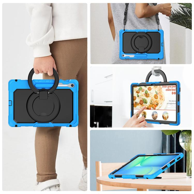 For Samsung Galaxy Tab S10 FE+ D Type Silicone Hybrid PC Tablet Case with Handle Holder(Light Blue) by bashfashion