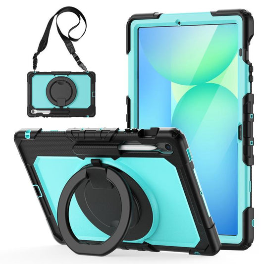 For Samsung Galaxy Tab S10 FE+ D Type Silicone Hybrid PC Tablet Case with Handle Holder(Light Blue PC) by bashfashion