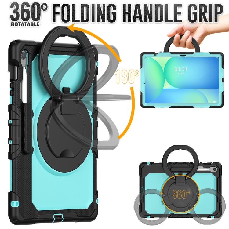 For Samsung Galaxy Tab S10 FE+ D Type Silicone Hybrid PC Tablet Case with Handle Holder(Light Blue PC) by bashfashion