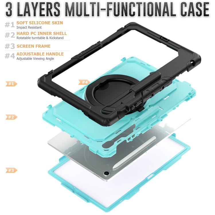 For Samsung Galaxy Tab S10 FE+ D Type Silicone Hybrid PC Tablet Case with Handle Holder(Light Blue PC) by bashfashion